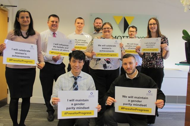 WillmottDixon's tweet photo. Let's celebrate building a more diverse construction industry on #InternationalWomensDay18  - our team in Letchworth show their support #PressforProgress https://t.co/z4zlG7wsoV