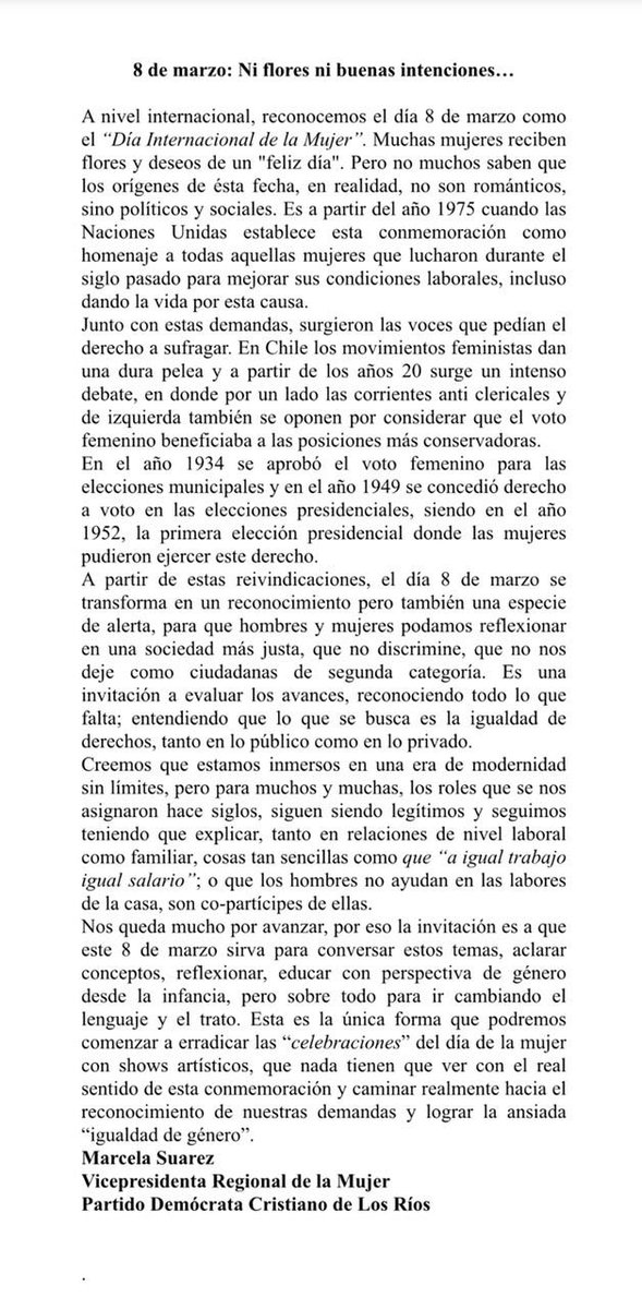 pdclosrios's tweet photo. En este Día Internacional de la Mujer saludamos a todas las mujeres y en especial a nuestras camaradas que desde el humanismo cristiano buscan alcanzar la igualdad de derechos por ellas y por las que vendrán! Además dejamos esta publicación para la reflexión. https://t.co/hhcC0n71wj