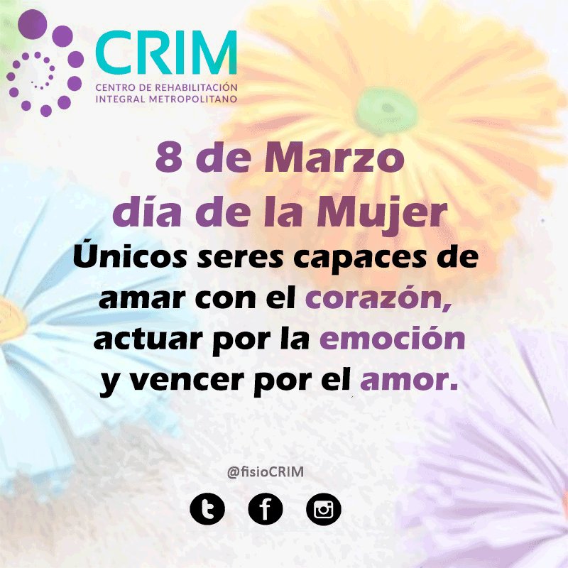fisiocrim's tweet photo. Felicidades a todas las mujeres en su día #FisioCRIM #8M #diadelamujer https://t.co/FTmQLIdHFd