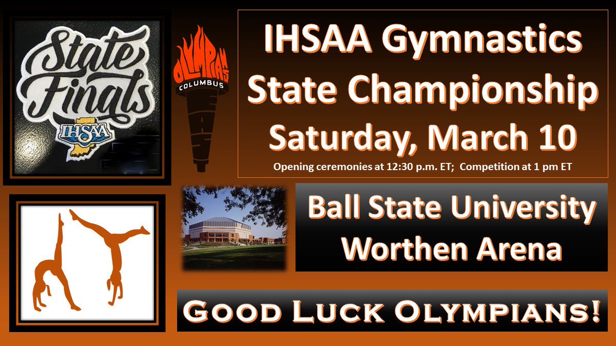 CoachP12's tweet photo. Good luck Columbus East Gymnastics team @ State!  
#eastpride #flipforstate #orangepride #coachk #ihsaastategymnastics #worthenarena #BSU #muncieIN https://t.co/swYxiQe0E7