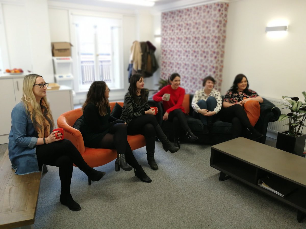 TeamGingerMay's tweet photo. The @GingerMayPR team gathered around to support @VictoriaUsher and #miniginger Charlotte who did an amazing job on BBC Two this morning discussing the trials and tribulations of being a #woman in 2018 on #IWD2018 #gogingers https://t.co/7gvzs0y7Yb