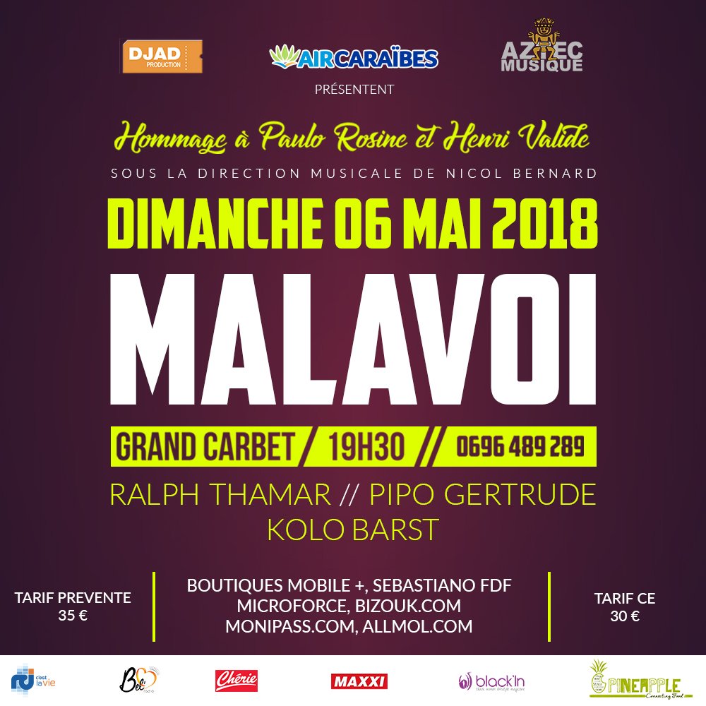conceptcomwi's tweet photo. À vos agendas !! La légende #Malavoi  sera sur la scène du Grand Carbet le 6 mai prochain !
Un spectacle proposé par @aztecmusique et @DjadProduction &amp; recommandé par @conceptcomwi 
#savethedate https://t.co/jEcf0J8LD4