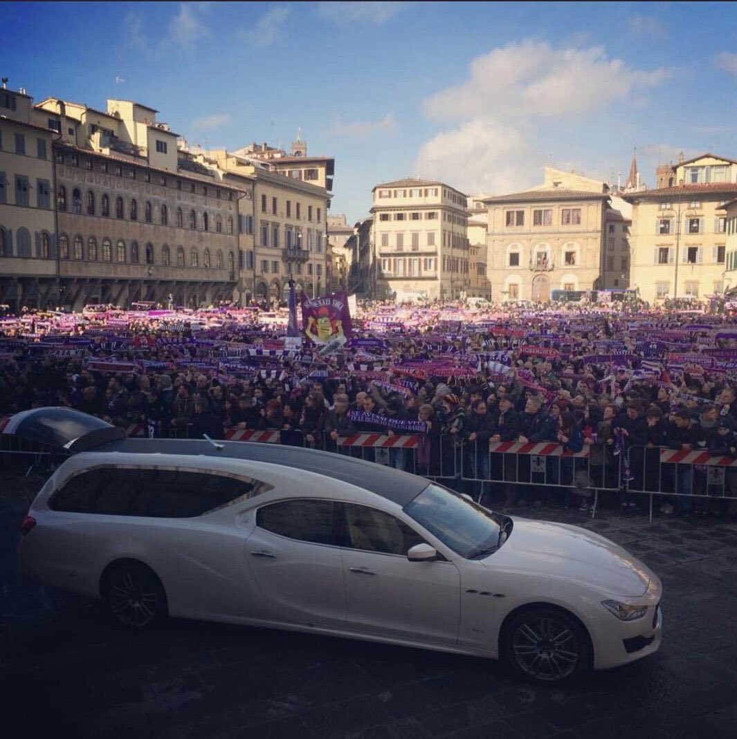 A purple wave goes along with Davide Astori while he leaves and gives him the last goodbye
