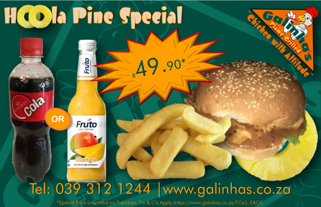 GalinhasChicken's tweet photo. TUESDAY SPECIAL

ORDER ONLINE https://t.co/hnq9yn3Unf Call (039) 312-1244 | @WhatsApp (076) 086-2821

#FlameGrilled #ChickenWithAttitude #KZNSouthCoast #OrderOnline #fastfood #WheretoEat https://t.co/ly18WxBfLK