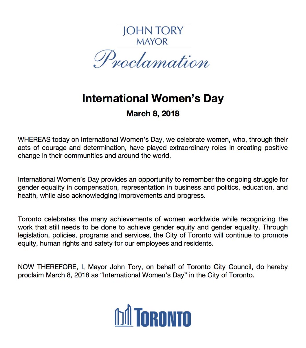 International Women’s Day provides an opportunity to remember the ongoing struggle for gender equality in compensation, representation in business &amp; politics, education, and health, while also acknowledging improvements &amp; progress. Read my proclamation here: #IWD2018 #WomensDay