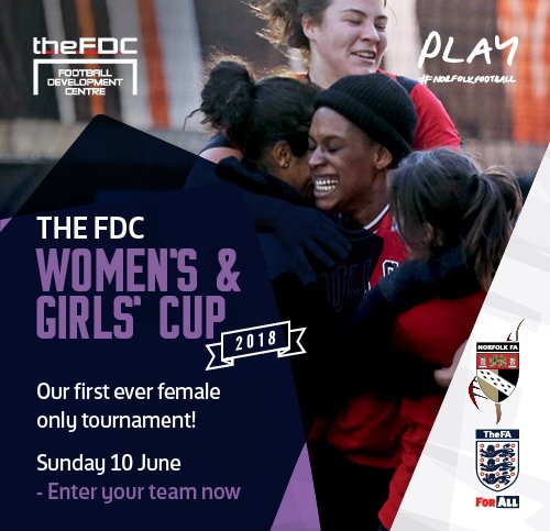 theFDCNorfolk's tweet image. NEWS | theFDC is set to host @NorfolkCountyFA's first ever female only 5-a-side tournament this summer! Full details together with the application form to enter your side is available here: po.st/ErhxB3

Don't miss out! #WeCanPlay #ThisGirlCan