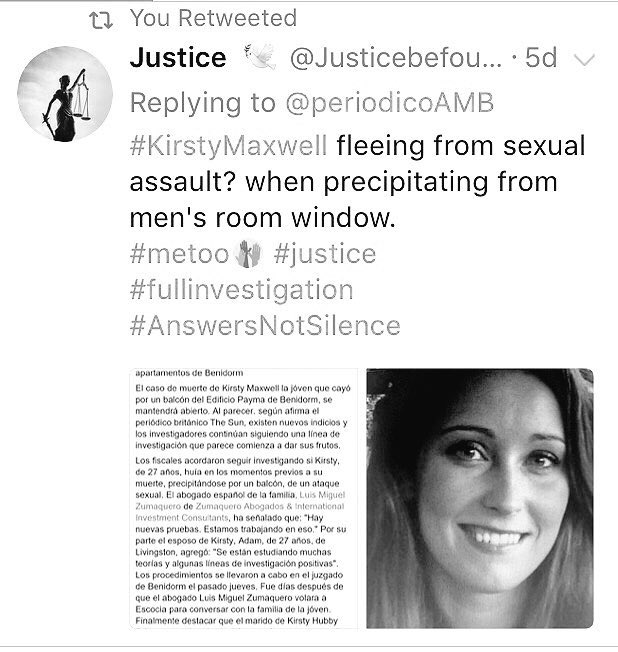 dollyd64's tweet photo. #KirstyMaxwell
Daughter, wife sister, cousin, auntie & friend.
A young woman who was not even 11hrs in #Benidorm.
Her brutal death is still being treated as a #Homicide
#AnswersNotExcuses
#MyPrettyPayma
#IWD2018
Please share https://t.co/XvF07h8SGh