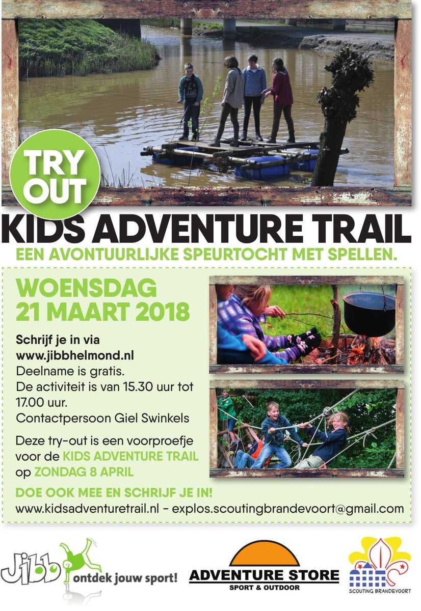 Hoe cool is dit? Een Kids Adventure Trail in Brandevoort. Groep 3-8 is welkom. Schrijf je snel in bij @Jibbhelmond <a href="/ScBrandevoort/">Scouting Brandevoort</a>
