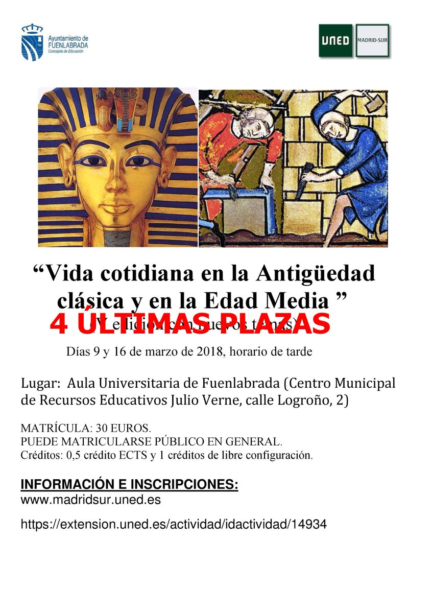UNEDMadridSur's tweet image. Mañana día de cursos en #UNEDMadridSur, #ProgramaciónJava en #Móstoles, #Storytelling en #Leganés y #Vidacotidiana en la Hª en #Fuenlabrada
