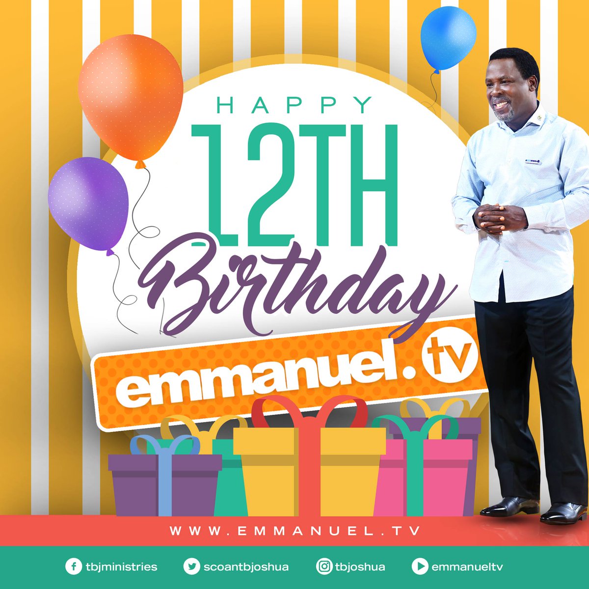 SCOANTBJoshua's tweet photo. HAPPY 12TH BIRTHDAY EMMANUEL TV! 
Please tweet the testimony of how Emmanuel TV has impacted your life as you join us in celebrating 12 years of changing lives, changing nations and changing the world!!! https://t.co/OddhV5qe6w