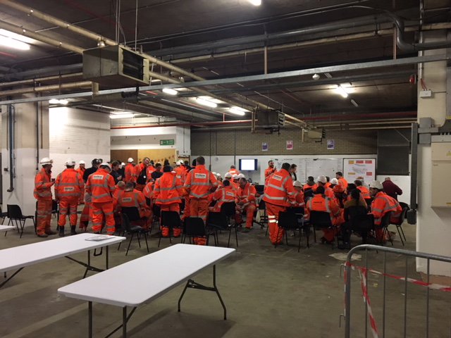 Alicee_jenn's tweet photo. Bringing our men along with #InternationalWomensDay. Here's the start of shift briefing on our rail construction site talking. We're talking about macho culture &amp; how a workplace that supports women brings benefits for men too #IWD18 @CostainGroup @SkanskaUKplc #menasallies https://t.co/V9NSG3YMKj