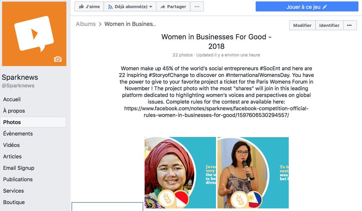 [Facebook Competition #WB4G by @Sparknews] Discover 22 inspiring #StoryofChange on #IWD2018: bit.ly/2oXZV2lYou have the power to give to your favorite project a ticket for the Paris @Womens_Forum in November! Share your favorite story!