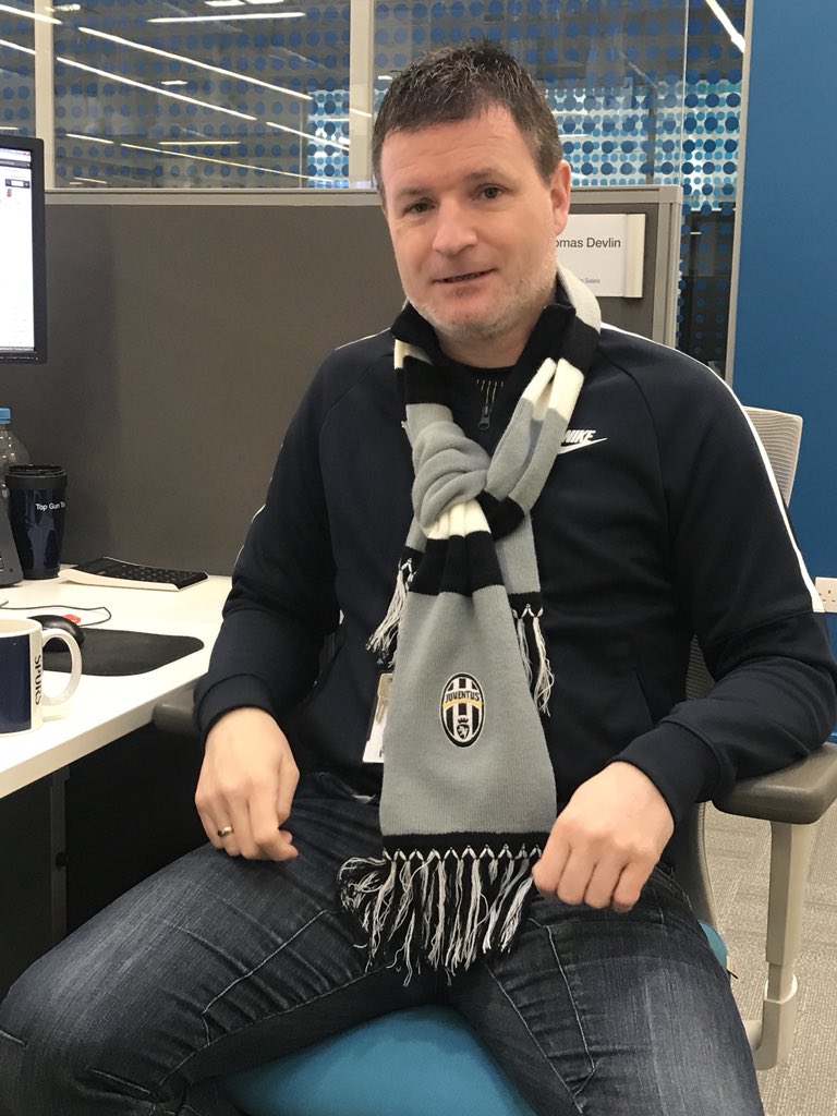 ClaireOBrien's tweet photo. You wear the scarf so well @ThomasDevlin2 😂@SineadBulman @susanwill_10 @mscardaccione @Pete_Kavana @Galler1988 #JuventusTottenham https://t.co/daFuF8L9aO