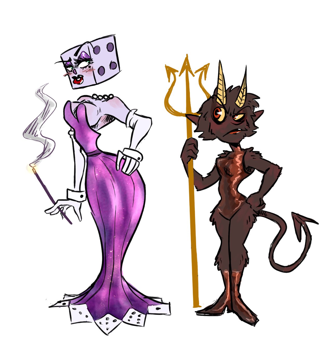 Fire and dice (human female devil and king dice)