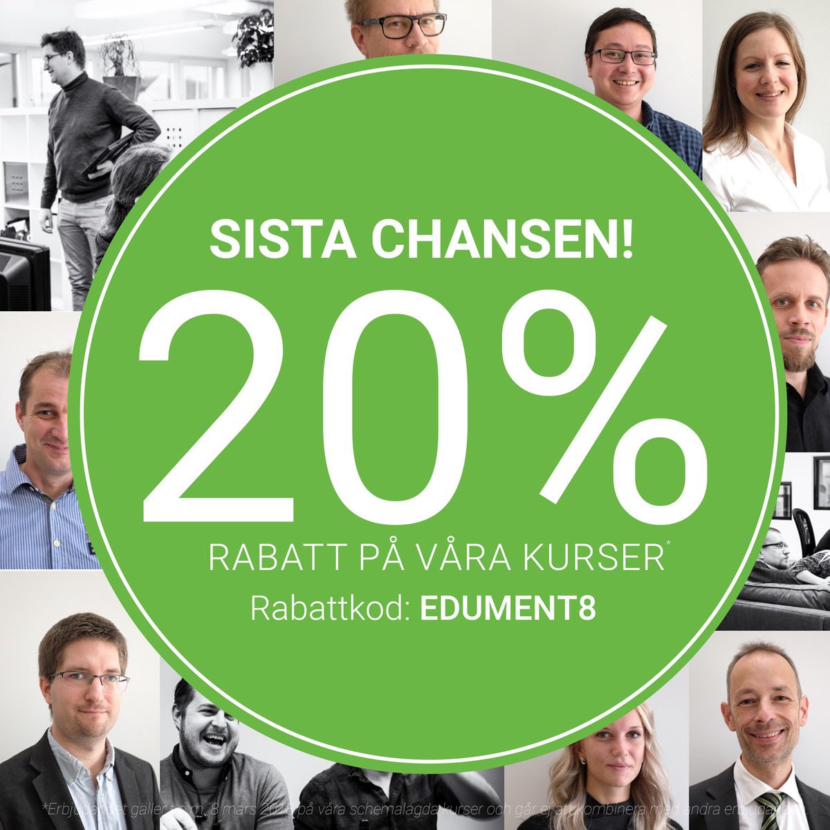 Edument's tweet photo. Idag, 8 mars, är sista dagen du kan ta del av vårt jubileumserbjudandet med 20% rabatt på valfri kurs! Läs mer på https://t.co/dY7ZqWJqjf #Edument #utbildning #theknowledgebasedcompany https://t.co/Hjx5LFlU0Q