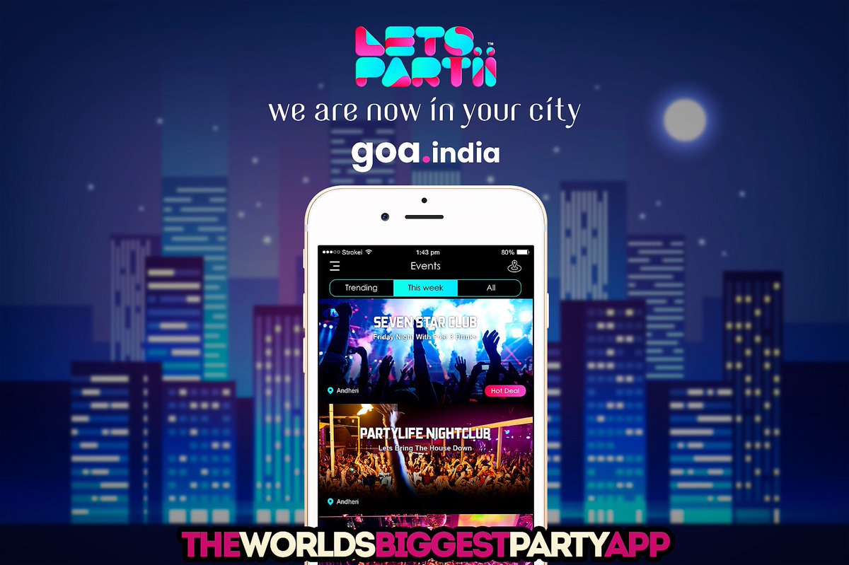 LetsPartiiTeam's tweet photo. To all our party freaks in #Goa 
We are now available in your city. Download the app and discover a new whole world. We have made it easy for you. There is no excuses anymore. 
#Goa #India #LetsPartii #letspartiiapp 
#Party #Club #Fun #NightLife #Disco #App #AppStore #GooglePlay https://t.co/oZiPgGMIj1