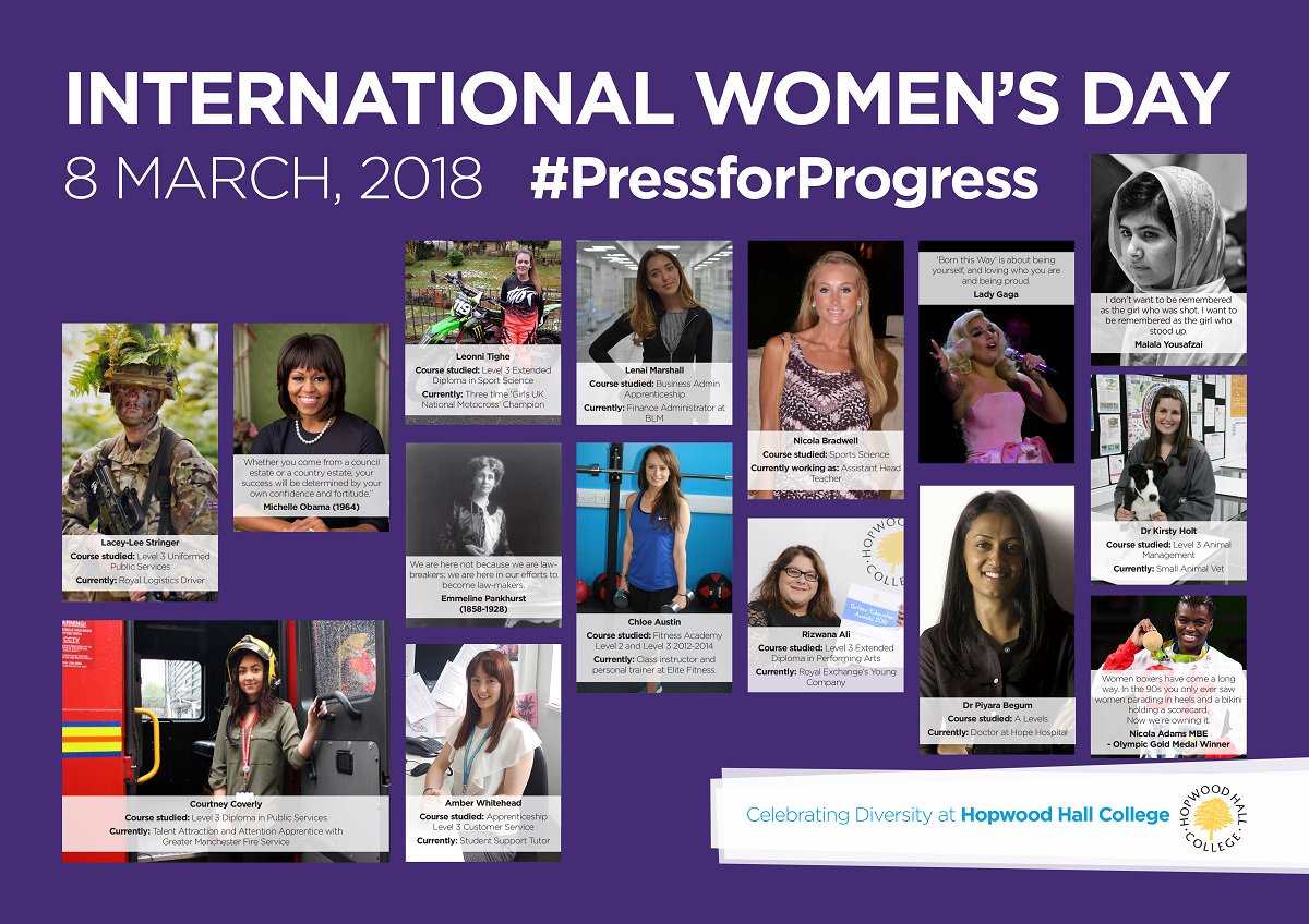 hopwoodhall's tweet photo. In celebration of #InternationalWomensDay, we've collated some of our many successful current/former female students, including  @NicolaAdamsOBE, as well as our favourite inspirational quotes #PressForProgress #ThisGirlCan https://t.co/yRm567NNg9