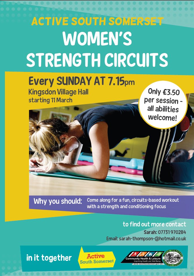 HealthySouthSom's tweet photo. Try our new Women's Circuits session in @KingsdonVillage starting on #MothersDay2018 Why not treat your mum and go together? #ThisGirlCan @iit_ssom https://t.co/0Lga4CedZe