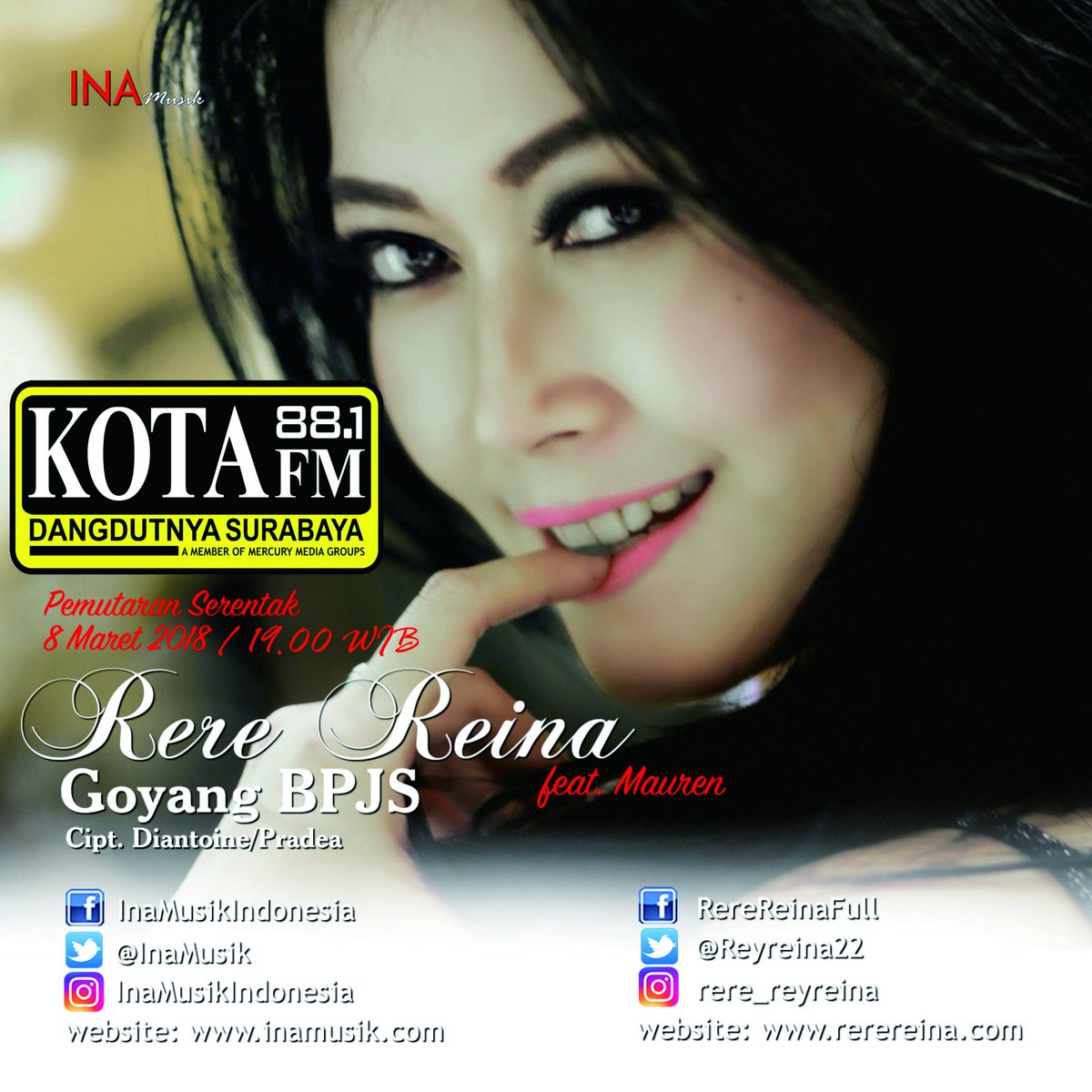 kotafmsurabaya's tweet photo. Sobat Kota, jadilah yang pertama mendengar lagu terbaru dari @Reyreina22 - Goyang BPJS. Simak jam 19.00 WIB di 88,1 @kotafmsurabaya #pemutaranserentak #goyangbpjs https://t.co/wKuoYtZ7V6