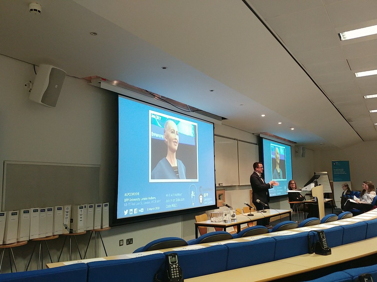 Clocktimizer's tweet photo. "you're not going to be replaced by robots. But fear sells headlines." Adam Curphey of @BPPLawSchool #LPCEW2018 https://t.co/VJTd7KXYEv