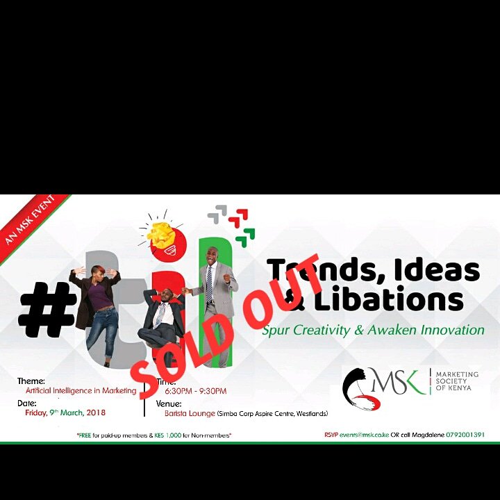 msk_kenya's tweet photo. So excited ππ about our event tomorrow... We look forward to learning, networking and having a good time. Meanwhile; what questions would you like to ask about our topic of discussion - ARTIFICIAL INTELLIGENCE IN MARKETING? comment belowβ¬β¬ and we'll share the answers #MSKTil https://t.co/jTRkVQQBJL