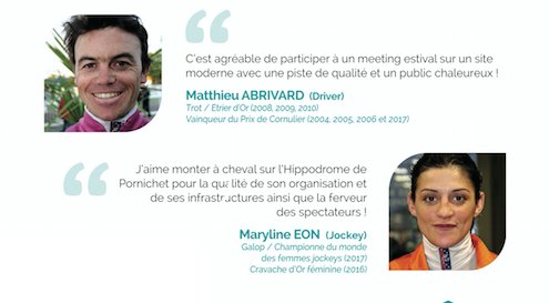 Hippodrome Pornichet (@hpornichet) on Twitter photo <a href="/marylineeon/">Eon</a> et <a href="/MatAbrivard/">Matthieu Abrivard</a> sont les ambassadeurs de <a href="/HPornichet/">Hippodrome Pornichet</a> pour le flyer version 2018 ! Merci pour votre soutien ! <a href="/LeTrot/">Trotteur Français</a> <a href="/francegalop/">France Galop</a> <a href="/EquidiaNews/">Rendez-vous sur @Equidia</a> <a href="/Paris_Turf/">ParisTurf</a> <a href="/Jour_de_Galop/">Jour de Galop</a> <a href="/marylineeon/">Eon</a> et <a href="/MatAbrivard/">Matthieu Abrivard</a> sont les ambassadeurs de <a href="/HPornichet/">Hippodrome Pornichet</a> pour le flyer version 2018 ! Merci pour votre soutien ! <a href="/LeTrot/">Trotteur Français</a> <a href="/francegalop/">France Galop</a> <a href="/EquidiaNews/">Rendez-vous sur @Equidia</a> <a href="/Paris_Turf/">ParisTurf</a> <a href="/Jour_de_Galop/">Jour de Galop</a>
