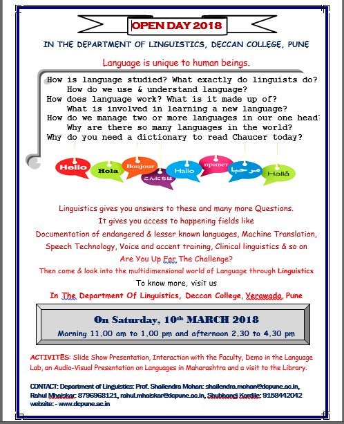 OPEN DAY 2018 in Department of Linguistics, Deccan College