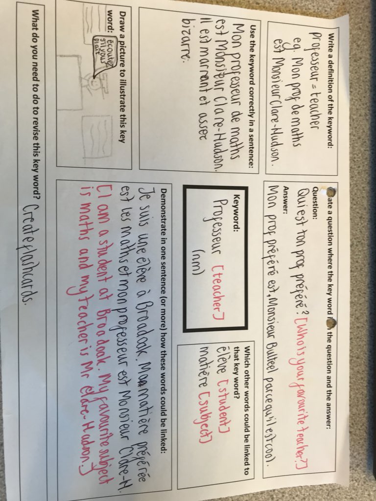 BroadoakMFL's tweet photo. An excellent piece of revision homework, well done Charlotte! 🏆(Resource adapted from Twitter - Merci!) #excellenceproject https://t.co/tmH2LVbCJ6