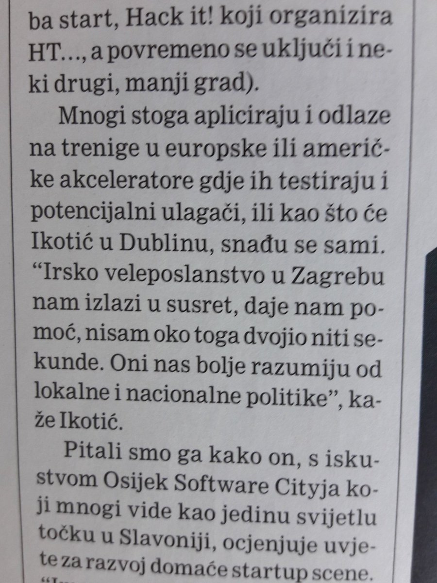 Thanks to the kudos from <a href="/BelaOdbele/">Bela Ikotić</a> in this week's edition of #Globus. We are here to help! We know the importance of #IT and #startups. Good luck! <a href="/OsijekSoftwareC/">Osijek Software City</a>