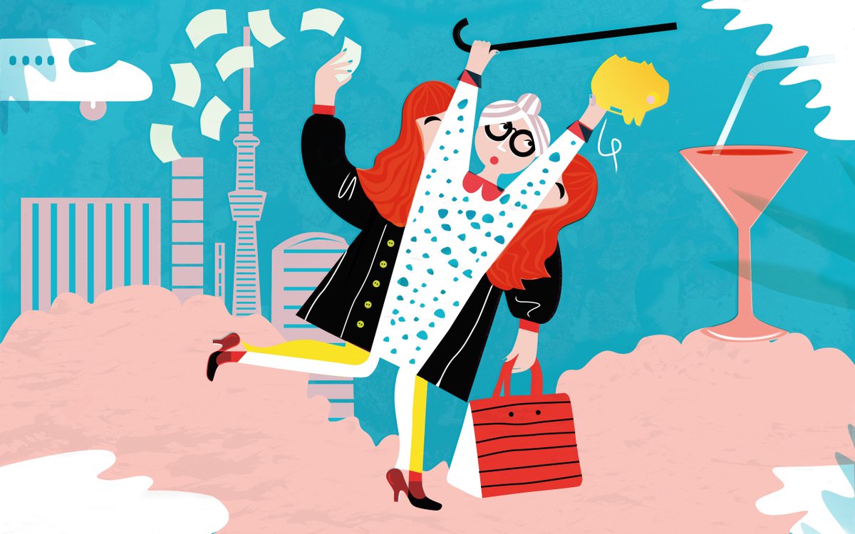 WeTransfer's tweet image. .@CaitlinMoran's only regret is not getting a pension. Zsuzsanna Ilijin turned that into a fun look at her past and future selves. #InternationalWomensDay we.tl/internationalw…