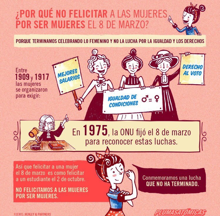 Hoy es un dia para CONMEMORAR. No para regalar rosas o celebrar la feminidad frente a la masculinidad, el hecho de ser mujer frente a hombre, sino para reconocer la lucha de ellas a lo largo de la historia. #DiaInternacionaldelasMujeres