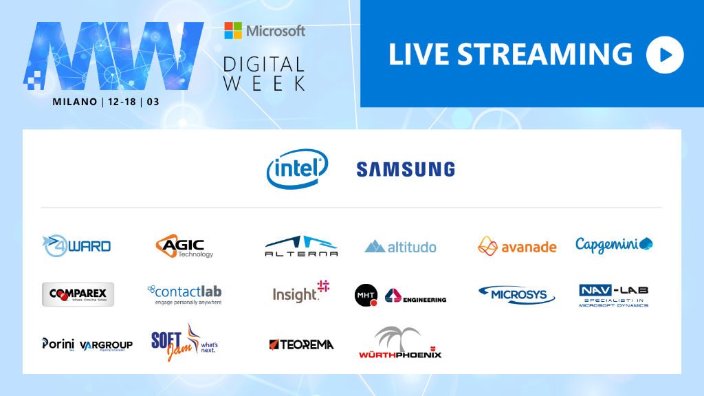 microsoftitalia's tweet photo. Sono aperte le registrazioni per le dirette streaming di tutti gli incontri delle quattro giornate tematiche di #MicrosoftDigitalWeek. Ecco il link, iniziamo martedì: https://t.co/lC5hOzD6iD https://t.co/UXMvlPXW4T