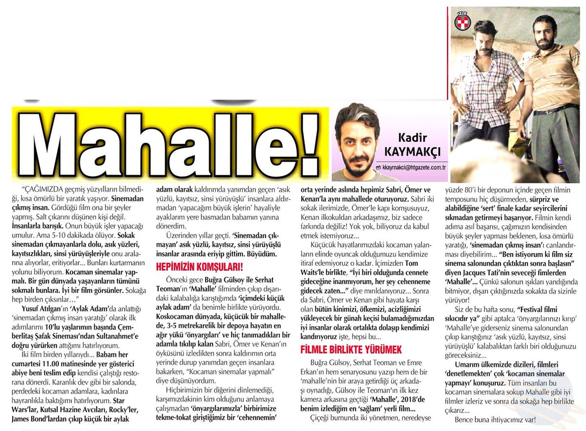 "Hepimiz Sabri, Ömer ve Kenan'la aynı mahallede oturuyoruz."  <a href="/Kadirkaymakci/">Kadir Kaymakcı</a> #Mahalle yarın sinemalarda, tüm sinemaseverleri bekliyoruz. 😎