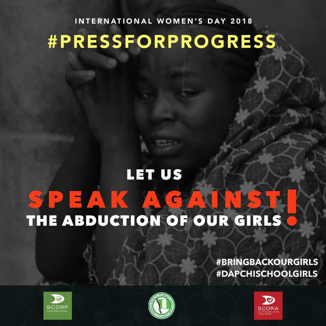zeezaluv's tweet photo. Happy International Women's Day! Today more than ever, we should remember, pray and speak up for the abducted school girls! Whose chances of becoming progressive women have been dimmed. We need to do better.
#PressForProgress
#BringBackOurGirls
#DapchiGirls
#SCORP
#NiMSASCORP https://t.co/s2WgliUNag