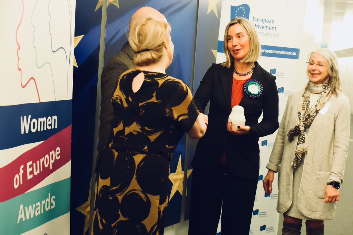 eu_eeas's tweet photo. Today on #IWD2018 @FedericaMog gets the #womenofeurope award for Women in Power 2017 from @EMInternational &amp; @EuropeanWomen https://t.co/oFnhGeIoXo https://t.co/QS2E8YBl6m