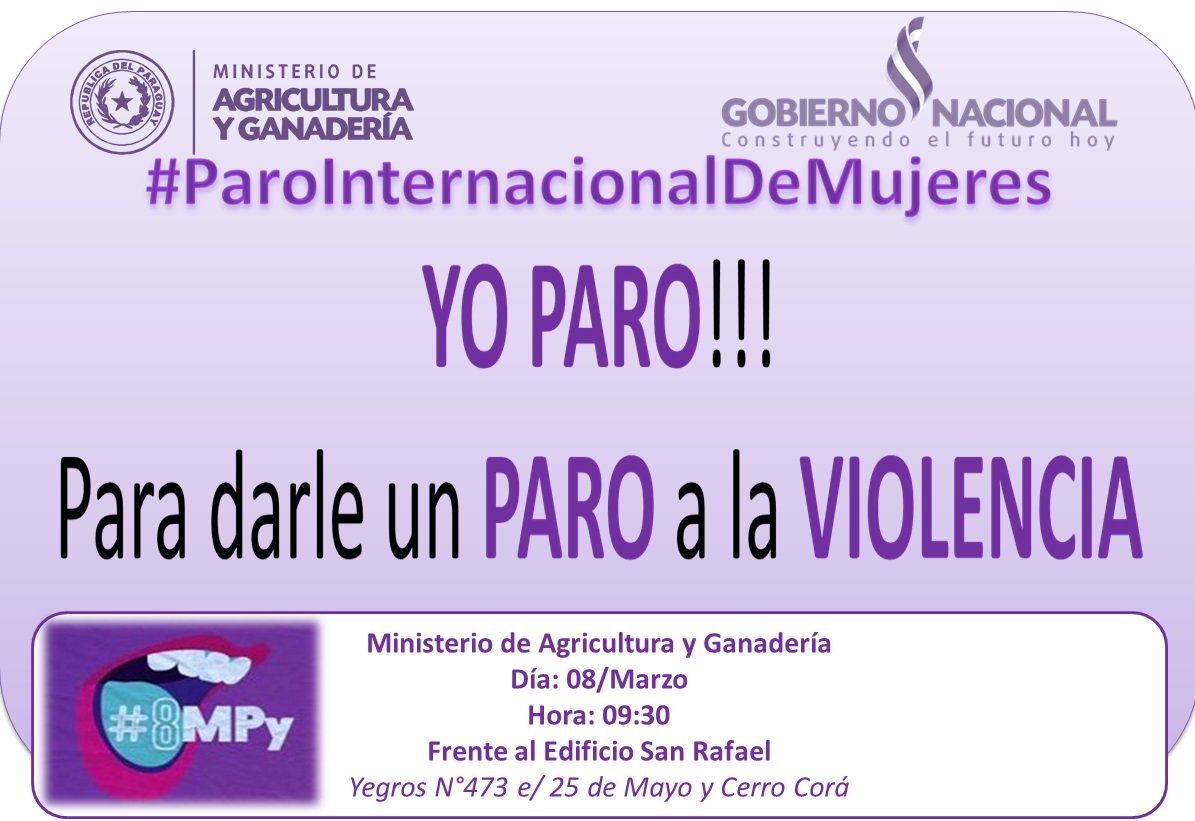 mamb4444's tweet photo. el @magparaguay, a través de su Dirección de Género y Juventud Rural #DGyJR, se suma al paro de mujeres para reivindicar los derechos humanos con el lema "por una vida libre de violencia para todas y todos, yo paro" https://t.co/OUevvpKX4Y