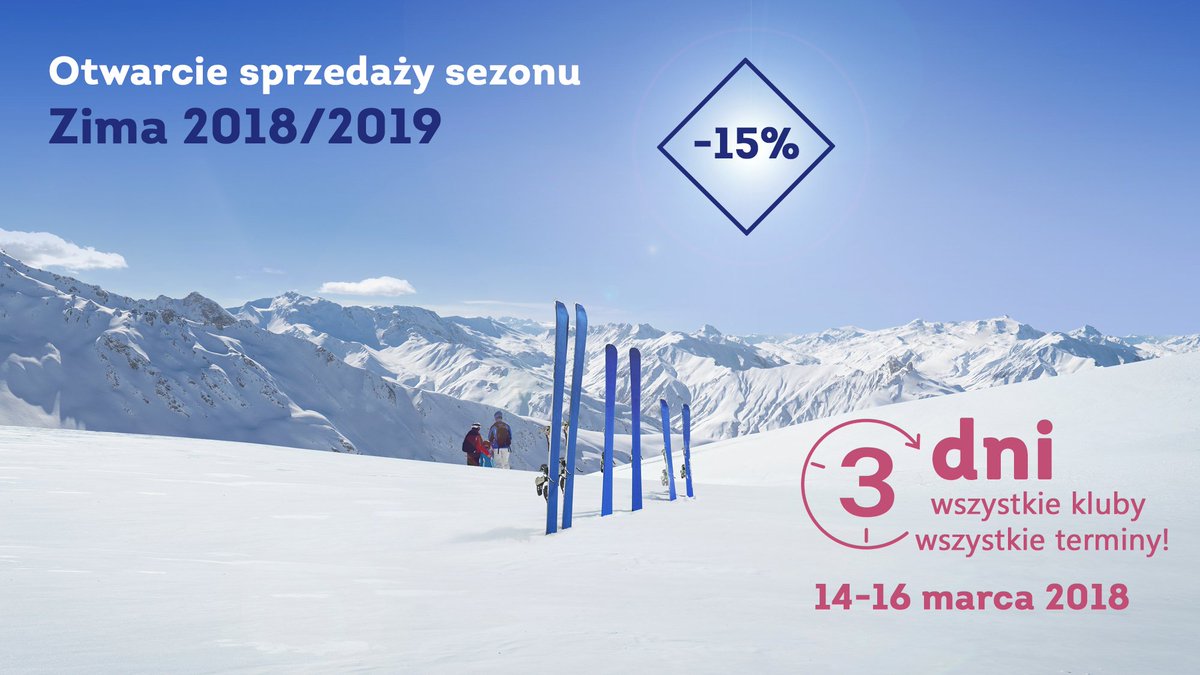 ClubMed_Polska's tweet photo. Otwarcie sprzedaży sezonu Zima 2018/2019!

Zarezerwuj już teraz natępne, zimowe wakacje
z gwarantowaną zniżką 15% na cały przyszły sezon w tym:
Święta Bożego Narodzenia, Sylwester, ferie zimowe, Wielkanoc.

Zobacz: https://t.co/8o0nO4eK7h https://t.co/FqGcC2PoVa