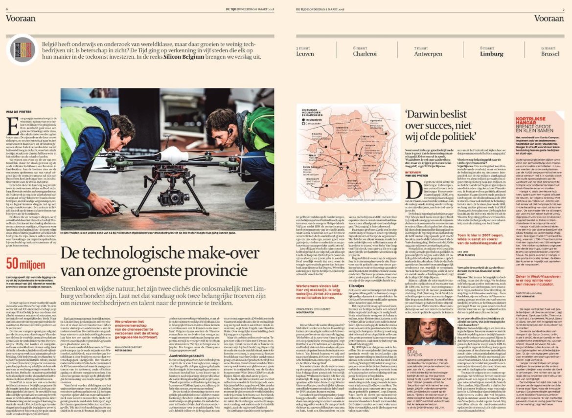 Vandaag licht <a href="/tijd/">De Tijd</a> weer een stukje van de sluier wat betreft onze ambities voor de toekomst op <a href="/cordacampus/">Corda Campus</a>. We zijn nog lang niet uitgegroeid op onze mooie campus. Tof artikel over Limburg, wie we zijn en waar we naar toe willen. Zeker lezen! #trots