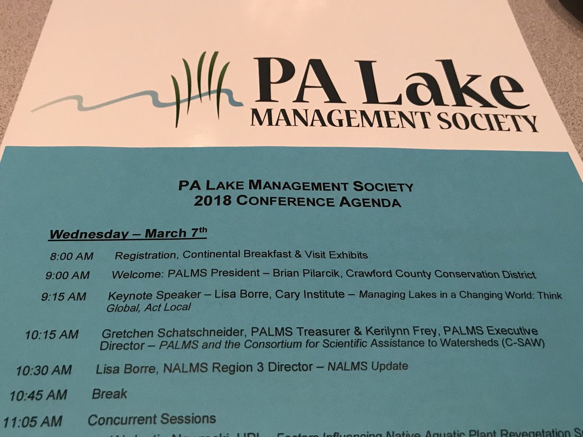 lisa_borre's tweet photo. Yesterday was a busy day for me at PA Lake Management Society Conference: 1) @caryinstitute keynote talk “Managing Lakes in a Changing World: Think Global, Act Local,” 2) @NALMStweets update and booth, and 3) @GLEONetwork #LakeObserverApp talk &amp; demo. #PALMS2018 https://t.co/5UZy6tEB4N