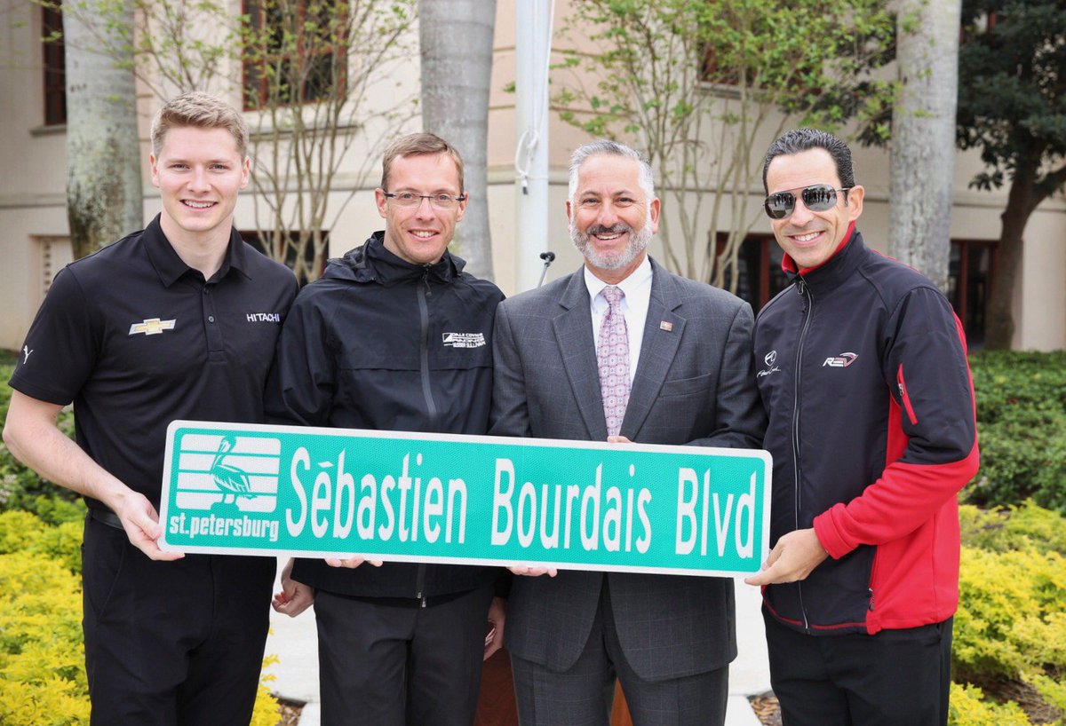 The <a href="/GPSTPETE/">Firestone Grand Prix of St. Petersburg</a> flag is flying! #EmbraceTheRace, St. Pete. And congrats again to last year's winner, <a href="/BourdaisOnTrack/">Sébastien Bourdais</a>.