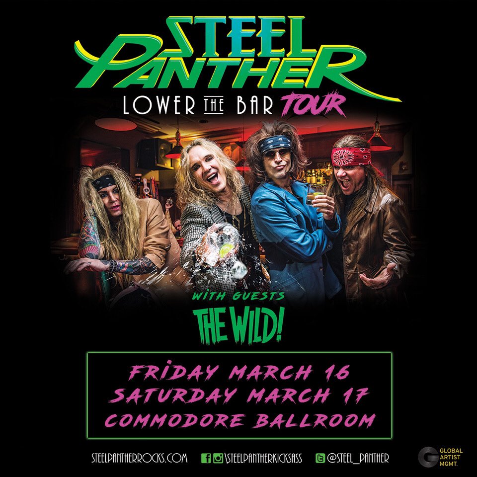 Wild cats outta the bag cuz the Panther’s in town! VANCOUVER - We’ll see you THREE TIMES next week! That’s right. Three shows at CommodoreBallroom with our dudes in @Steel_Panther. March 15/16/17 tickets avail here: thewildrocknroll.com ➡️ TOUR.