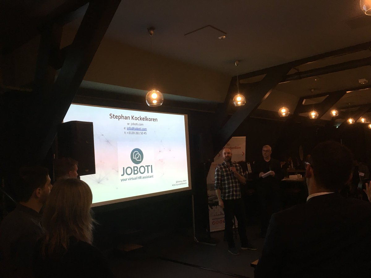 Startup_Adam's tweet image. Stephan from @Joboti says that they believe #chatbots are the future of HR. In recruitment, 50% of questions can be answered with chatbots. #SACorporateNetwork
