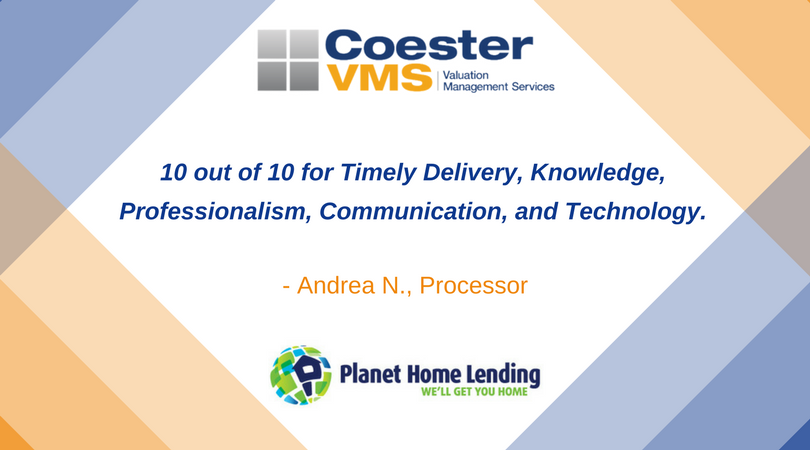CoesterVMS's tweet photo. Thank you Andrea N. for the positive review! We always love hearing from our clients and customers, and we look forward to our continued partnership with #PlanetHomeLending. #ThankYou #CoesterVMS #Positivity #Reviews https://t.co/TZCZPZjHDk