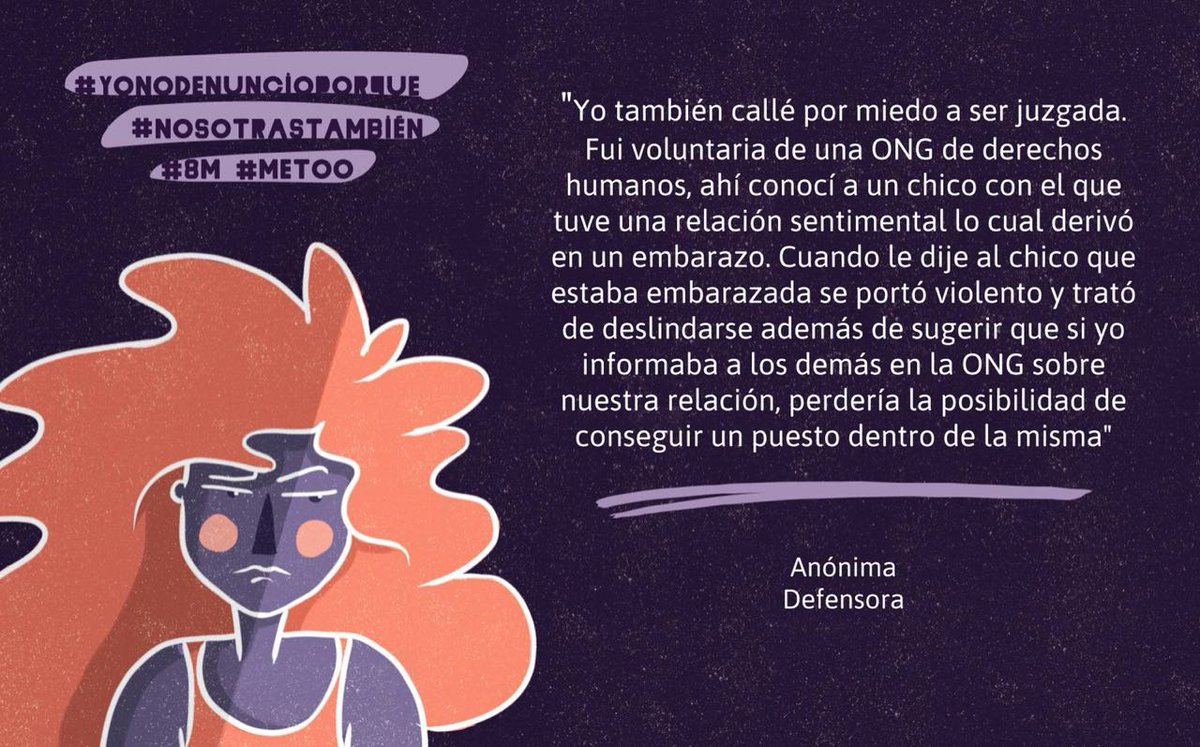 #NosotrasTambién decidimos romper el silencio xq como defensoras sufrimos acoso y discriminación en el movimiento de DDHH.

 Hago un llamado a q quienes tienen el poder coloquen espacios de diálogo y cambiémos las normas!!