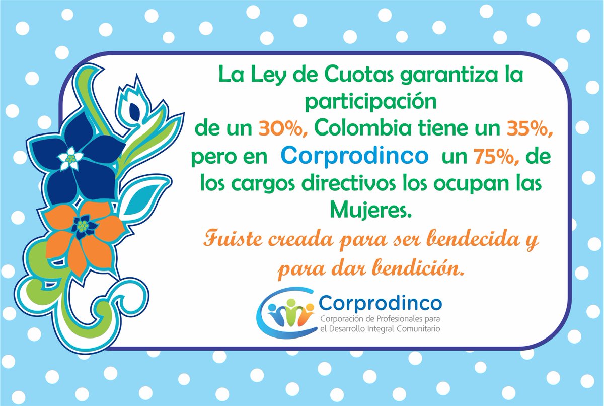 corprodinco1's tweet photo. Feliz Día de la Mujer, Por lo que eres, por lo que haces y por lo que te proyectas a ser. Bendecido día para todas #DiaDeLaMujer #Corprodinco https://t.co/MJRFpPvf4c