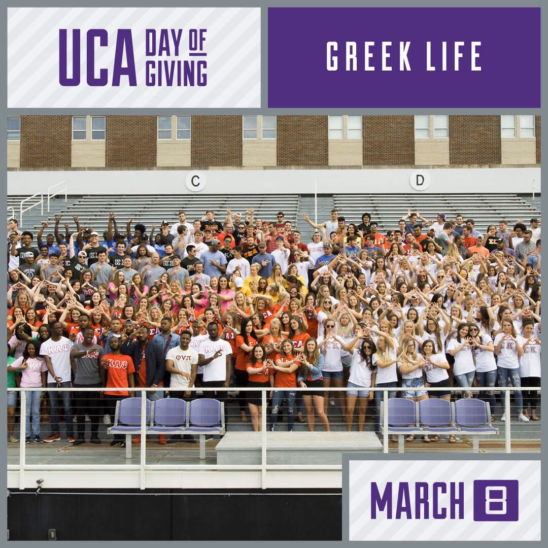 It’s time to give! Join our 24-hour Day of Giving challenge and support your Greek organization. Every gift counts. Together let’s make an impact! Give here – uca.edu/dayofgiving