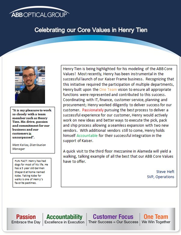 ABBOPTICALFAM's tweet photo. Congratulations to Henry Tien for living our Core Values! https://t.co/KRsuJY9xSQ