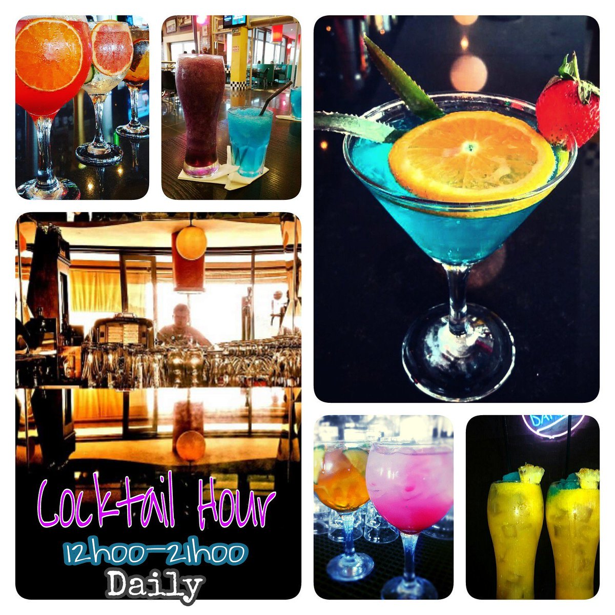 COCKTAIL HOUR!  12h00-21h00 daily.  Buy 1 get the same free.  Local beer (dumpies) 2 for R37.