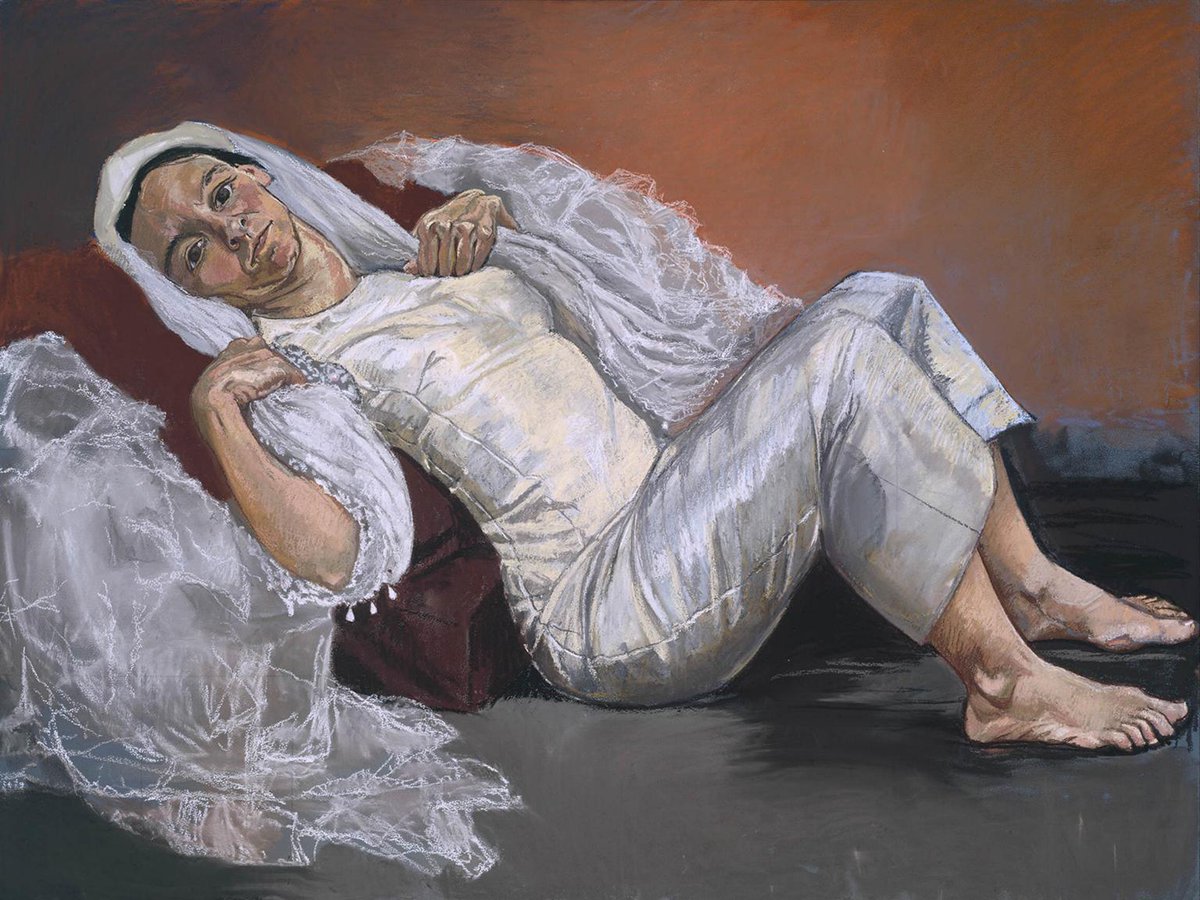SladeArchive's tweet photo. Internationally renowned Portuguese artist Paula Rego's work has powerful feminist themes. Her female figures often take on animal poses, representing their submissive nature but also their fierce independence. The Bride, 1994 @Tate #IWD2018 #SladeAlumnae https://t.co/XZg5OobEBu
