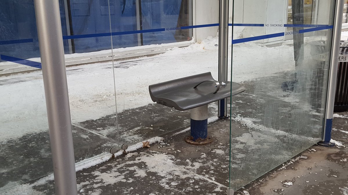 unpleasanting's tweet photo. From our Canada tour, supported by @EskerFoundation: Calgary #unpleasant design, c-train station anti-homeless designs https://t.co/IN8iaGaTRU